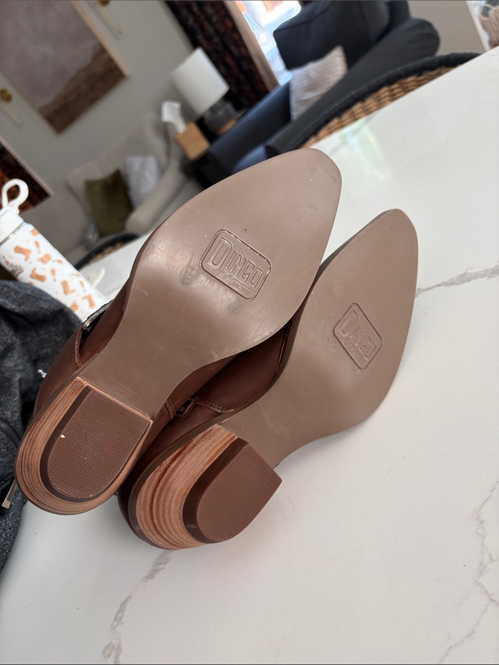 DINGO Brown Leather Western Ankle Boots with Decorative Buckle - Picture 5 of 5